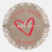 愛で作られたクラフト紙上の手描きレース ラウンドシール (正面)