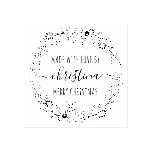 愛で作られたクリスマスリース パーソナライズされた ラバースタンプ (インプリント)