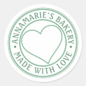 愛で作られたハートパーソナライズされた自家製グリーン ラウンドシール (正面)