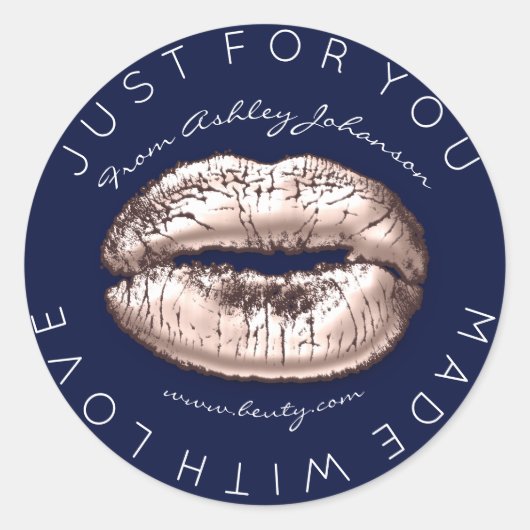 愛で作られたバラキスピンクネイビーメイクアップリップ ラウンドシール (正面)