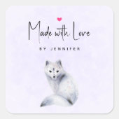 愛で作られたフローラ標識を持つ北欧キツネ スクエアシール (正面)