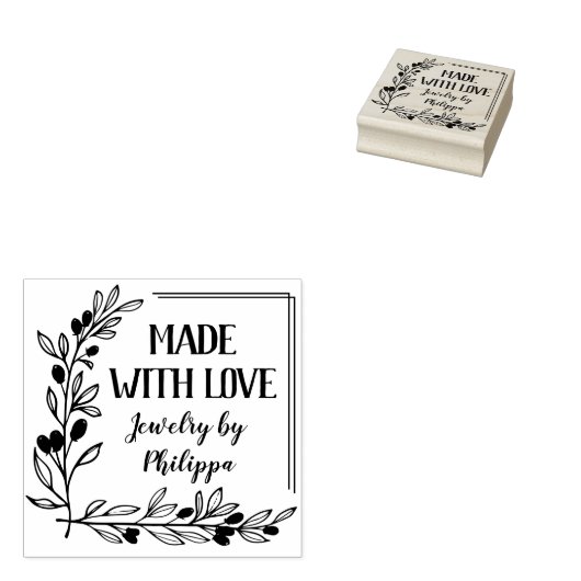 愛で作られたベリー小枝の四角い枠 ラバースタンプ (押印)