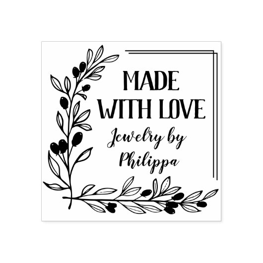 愛で作られたベリー小枝の四角い枠 ラバースタンプ (インプリント)