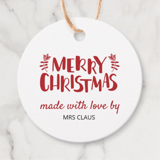 愛で作られたメリークリスマスクラシックラウンドラベル フェイバータグ (正面)