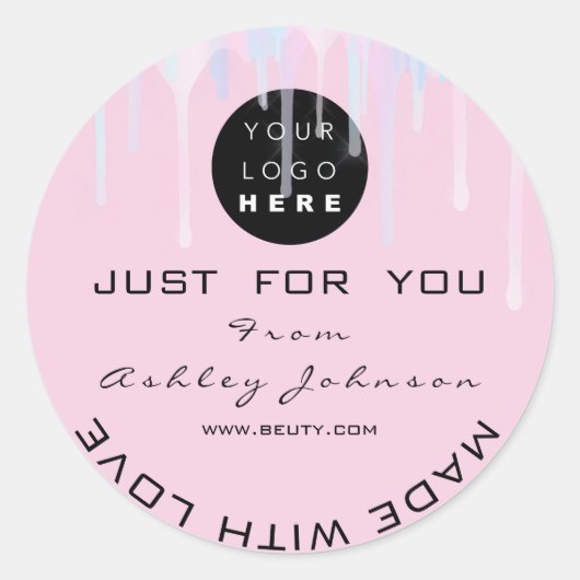 愛で作られたユニコーンピンクありがとう ラウンドシール (正面)