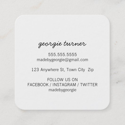 愛で作られた可愛い包装紙吹雪ブラック スクエア名刺 (裏面)