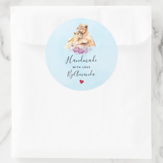 愛で作られた可愛い水彩母獅子&かわいい ラウンドシール (バッグ)