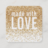 愛で作られた可愛い紙吹雪金ゴールドグリッターピンク スクエア名刺 (正面)