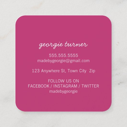 愛で作られた可愛い紙吹雪金ゴールドグリッターピンク スクエア名刺 (裏面)