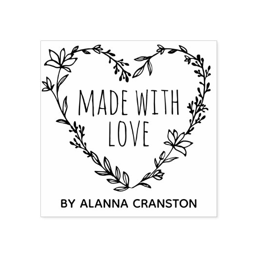 愛で作られた手描きフローラハートリース ラバースタンプ (インプリント)