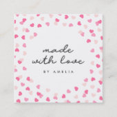 愛で作られた点在するピンクのハート紙吹雪 スクエア名刺 (正面)