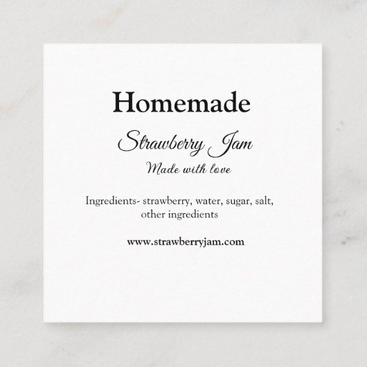 愛で作られた自家製ストロベリージャム追加文字我々 スクエア名刺 (裏面)