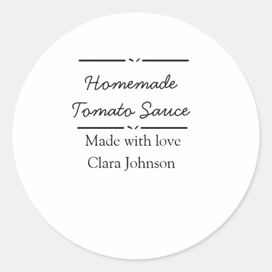 愛で作られた自家製トマトソース追加の名前文字 ラウンドシール (正面)