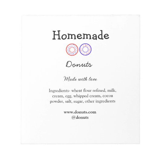 愛で作られた自家製ドーナツ追加文字サイト ノートパッド (正面)