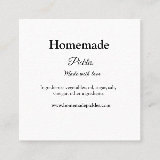 愛で作られた自家製ピクルス追加文字サイト スクエア名刺 (正面)