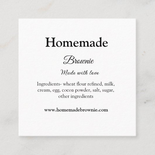 愛で作られた自家製ブルーニー追加文字サイト スクエア名刺 (正面)