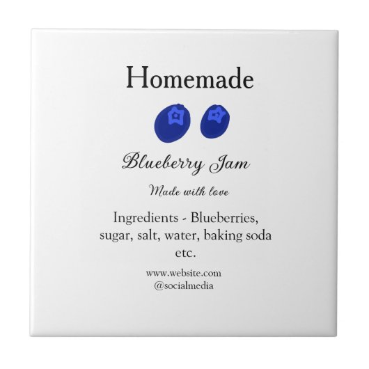 愛で作られた自家製ブルーベリージャム追加文字 タイル (正面)
