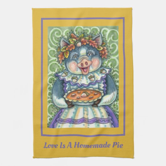 愛で作られた豚&どんぐりパイ キッチンタオル (縦)