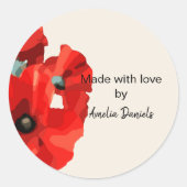 愛で作られた赤いポピー ラウンドシール (正面)