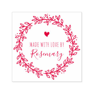 愛で作られた赤い植物性リース セルフインキングスタンプ
