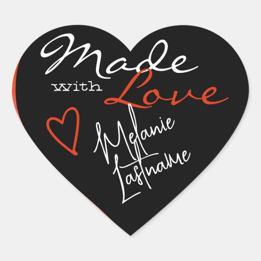 愛で作られた黒オレンジ色のシグネチャースクリプトハート ハートシール (正面)