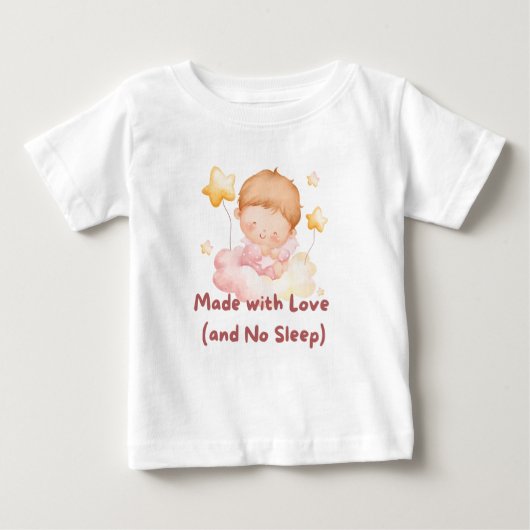 👶「愛で作られた（そして眠らない）」💕 ベビーTシャツ (正面)