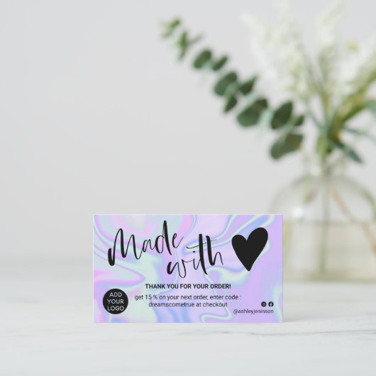 愛で作感謝していった大理石の青い紫 名刺 (スタンド正面)