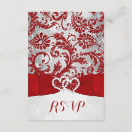 愛で包まれた参加ハート結婚式RSVP - Red 出欠カード