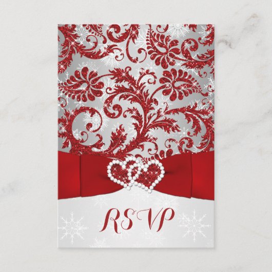 愛で包まれた参加ハート結婚式RSVP - Red 出欠カード (正面)