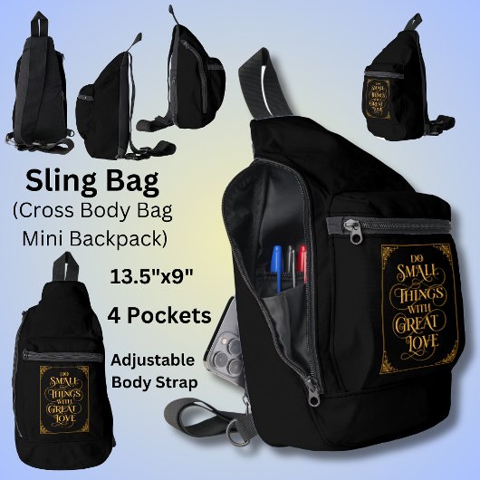 愛で小さな事を素晴らし行う – 黒の金ゴールド スリングバッグ