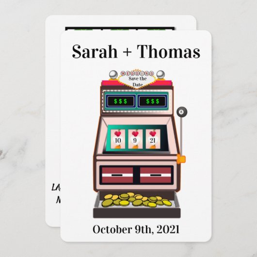 愛で幸運なスロットマシン日付を保存 招待状 (正面/裏面)