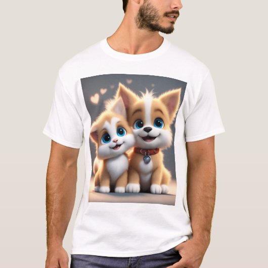 愛で愛する犬と猫 Tシャツ (正面)
