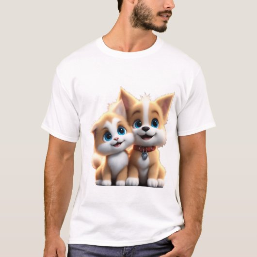 愛で愛する犬と猫 Tシャツ (正面)