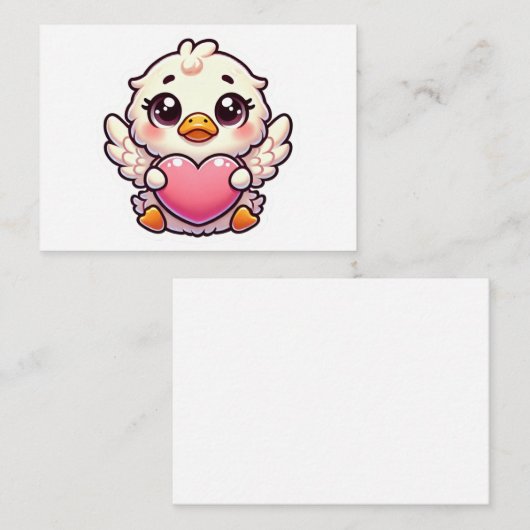 愛で愛らしい翼のあるアヒルのハート ノートカード (正面/裏面)