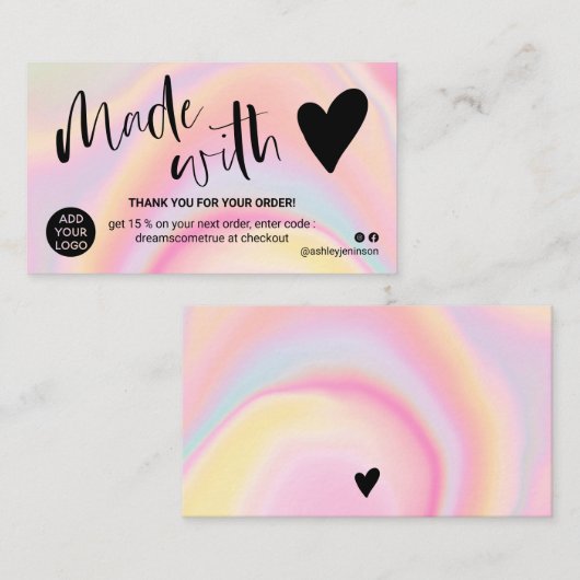 愛で感謝してい作った大理石ピンク 名刺 (正面/裏面)