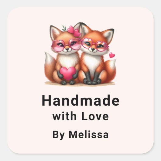 愛で手作りかわいいオレンジ色のキツネ|過去記事 スクエアシール (正面)