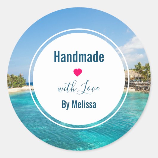 愛で手作りされたゴージャスブルーの熱帯ビーチ ラウンドシール (正面)