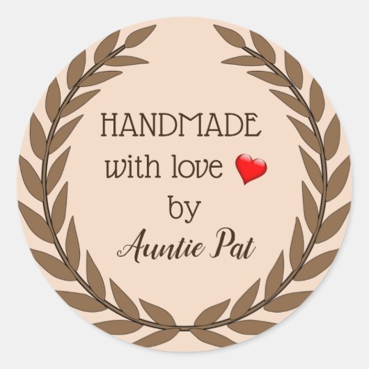 愛で手作りされた編集可能な茶色の葉リース ラウンドシール (正面)