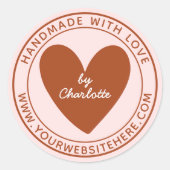 愛で手作りハート名URLテラコッタピンク ラウンドシール (正面)
