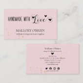 愛で手作りハート書道ピンクと金ゴールド 名刺 (正面/裏面)