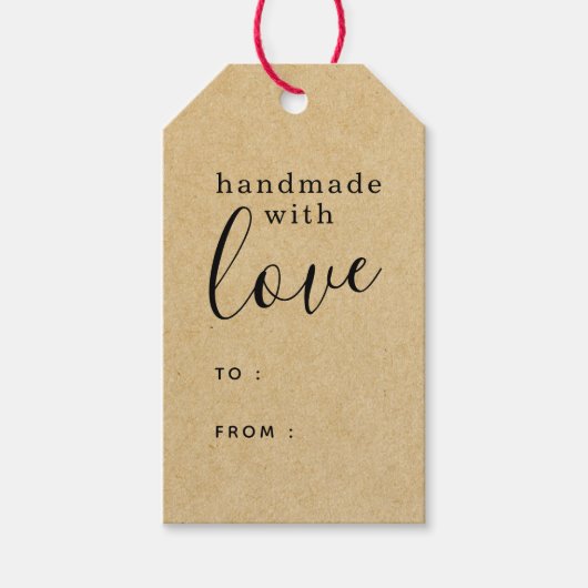 愛で手作りブラウンパーソナライズされたクラフト ギフトタグ (正面)