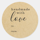 愛で手作りブラウンパーソナライズされたクラフト ラウンドシール (正面)