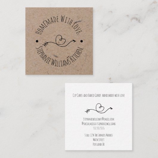 愛で手作り |クラフト紙ルック|ハート矢印 スクエア名刺 (正面/裏面)