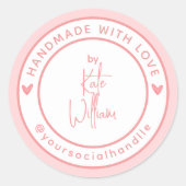 愛で手作り | 名前をカスタムするソーシャルハンドル ラウンドシール (正面)