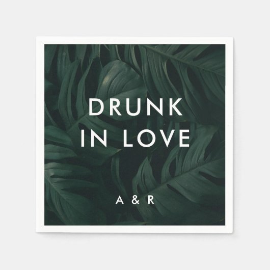 愛で熱帯のパーム飲の目的地の結婚式 スタンダードカクテルナプキン (正面)