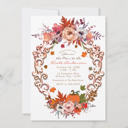 愛で秋しよう秋のフローラ赤ちゃんシャワー 招待状 (裏面)