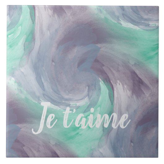 愛で絞り紫の緑のパインタリーの水色 タイル (正面)