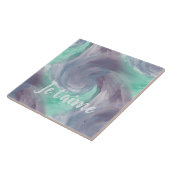 愛で絞り紫の緑のパインタリーの水色 タイル (側面)