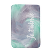 愛で絞り紫の緑のパインタリーの水色 バスマット (正面縦)