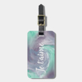 愛で絞り紫の緑のパインタリーの水色 ラゲッジタグ (正面縦)